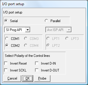 PonyProg's Interface setup dialog