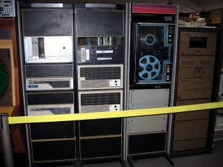 A computer used for air traffic control. The left cabinet ("display processors") contains two PDP-11/34s, the one to its right ("radar processors") contains two PDP-11/84s.