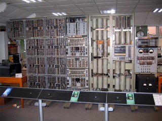 The Harwell Dekatron Computer, aka "WITCH" (Wolverhampton Instrument for Teaching Computing from Harwell), under restoration.
This is an early relay-based British computer. Dekatrons (one of which is sitting on the table to the left of the picture) were used for volatile memory.