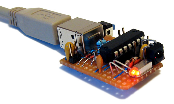 USB remote control receiver assembled on stripboard