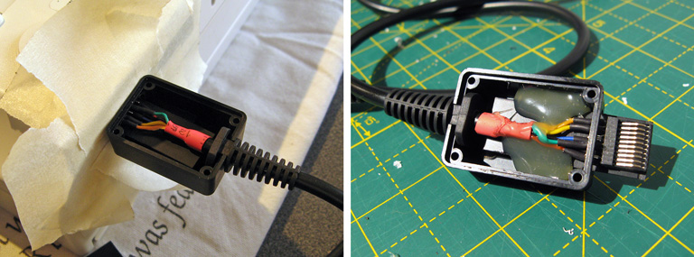 Potting the connector inside a small enclosure with hot glue