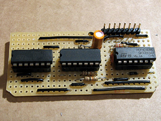 Top view of the wire links on the logic circuit board