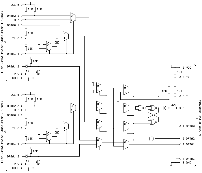Updated circuit for the Light Phaser to Justifier adaptor with improved Mega-CD support