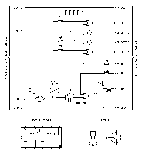 Circuit diagram for Sega Light Phaser to Sega Menacer adaptor