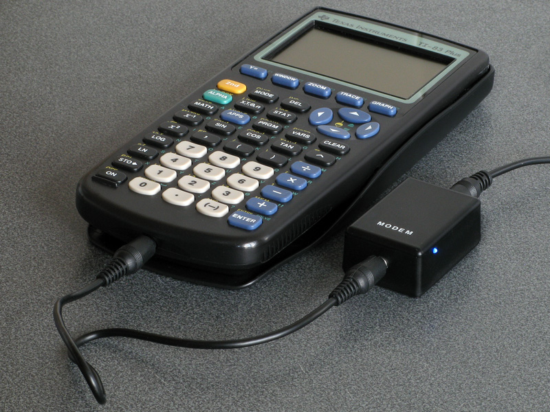 Photo of TI-83 Plus calculator connected to the TIWiFiModem