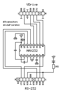 Circuit diagram for a MAX-232 interface between the VDrive and an RS-232 serial port