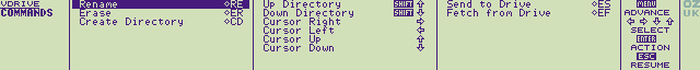 Z88 screenshot of the list of commands
