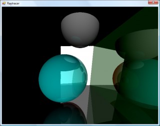 Reflective planes and spheres with a simple directional light source.
