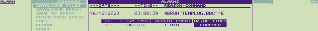 Screenshot of the Z88 Alarm popdown being configured to run the task