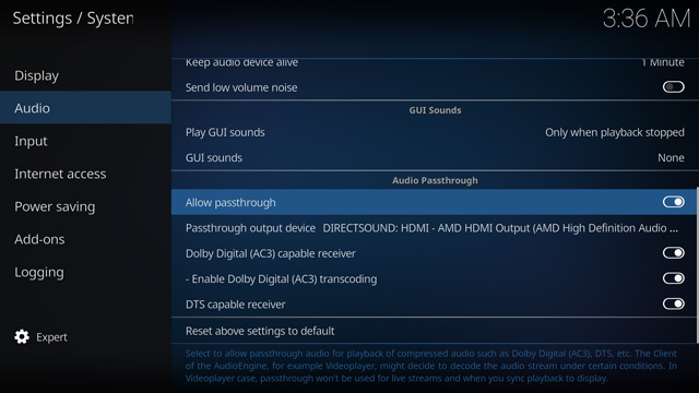 Kodi audio configuration
