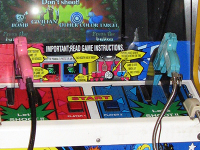 Point Blank arcade cabinet showing the two Start buttons
