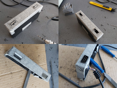 Cutting the holes for the DE-9 controller connectors