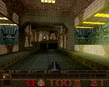 Screenshot of Quake's first level on the Sega Saturn