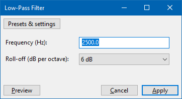Screenshot of Low-Pass Filter plugin.