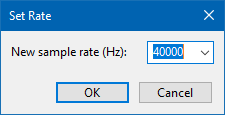 Screenshot of Set Rate dialog showing new 40kHz value.