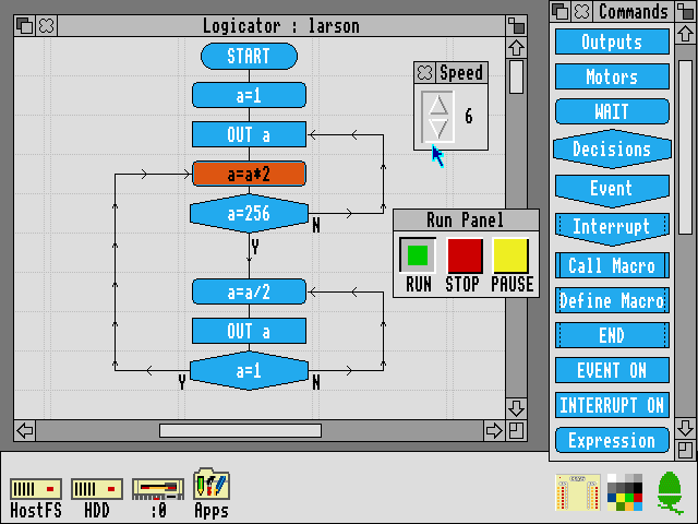 Screenshot of Logicator RISC OS application editing a flowchart