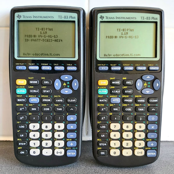 Photo of the repaired calculator (right) next to the its temporary replacement (left)