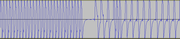 Zoomed in view of Z-Tape recording, showing the end of the pilot tone and gap before the data