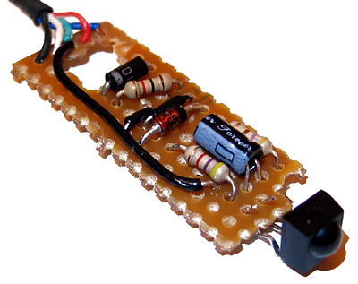 Infra-red receiver module assembled on stripboard